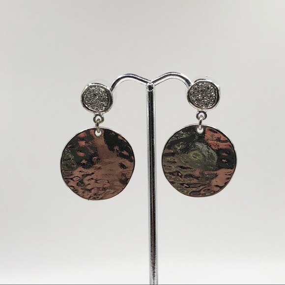 Silver Tone Disc and Round Crystal Dangle Post Earrings - Picture 4 of 8
